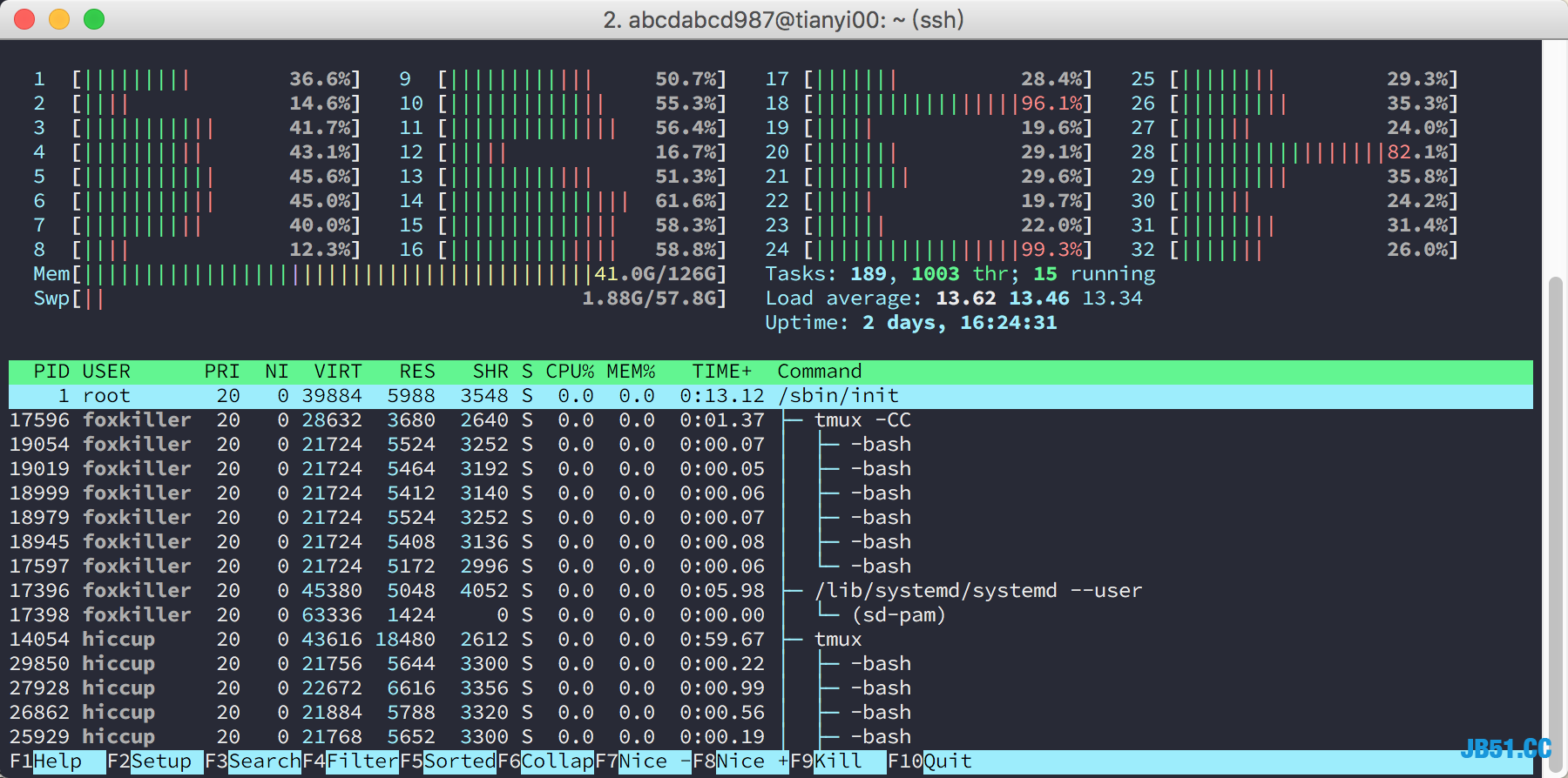 htop 32cores 128GB RAM